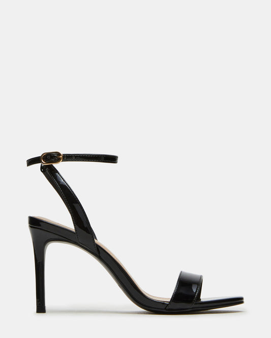 SUZIE Black Patent Women's Open Toe Stiletto Strappy Heel