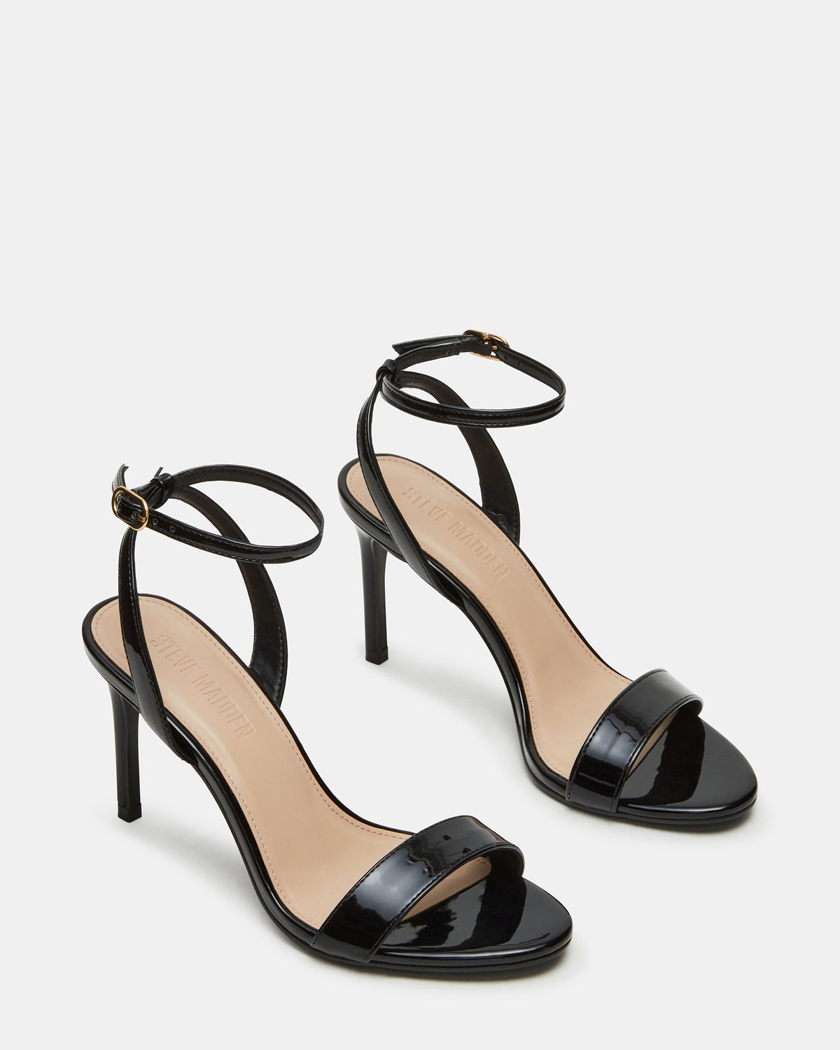 SUZIE Black Patent Women's Open Toe Stiletto Strappy Heel Steve Madden BLACK PATENT