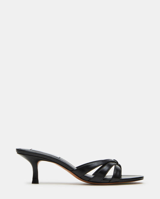 CARY Black Leather Square-Toe Strappy Mule Women's Heel
