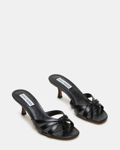 CARY Black Leather Square-Toe Strappy Mule Women's Heel Steve Madden BLACK LEATHER
