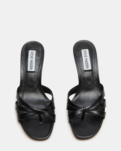CARY Black Leather Square-Toe Strappy Mule Women's Heel Steve Madden BLACK LEATHER