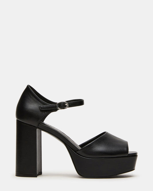 LONDON Black Leather Platfrom Block Heel Square-Toe Women's Heel Steve Madden BLACK LEATHER