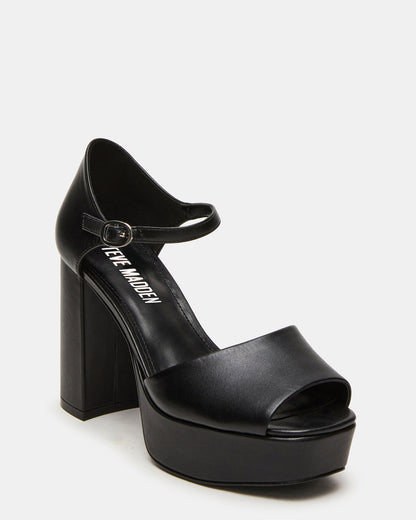 LONDON Black Leather Platfrom Block Heel Square-Toe Women's Heel Steve Madden BLACK LEATHER
