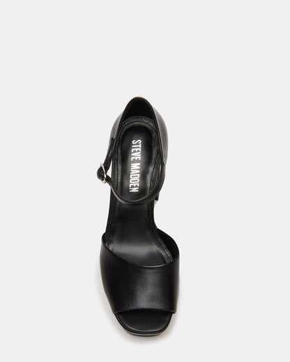 LONDON Black Leather Platfrom Block Heel Square-Toe Women's Heel Steve Madden BLACK LEATHER