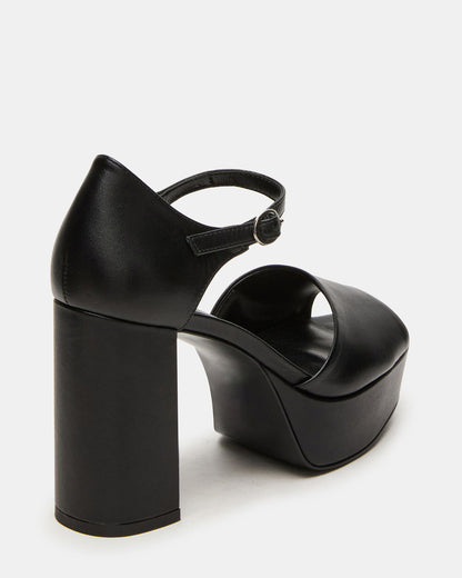 LONDON Black Leather Platfrom Block Heel Square-Toe Women's Heel Steve Madden BLACK LEATHER