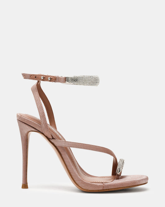 TIA Rhinestones Mocha Satin Open-Toe Stiletto Women's Heel