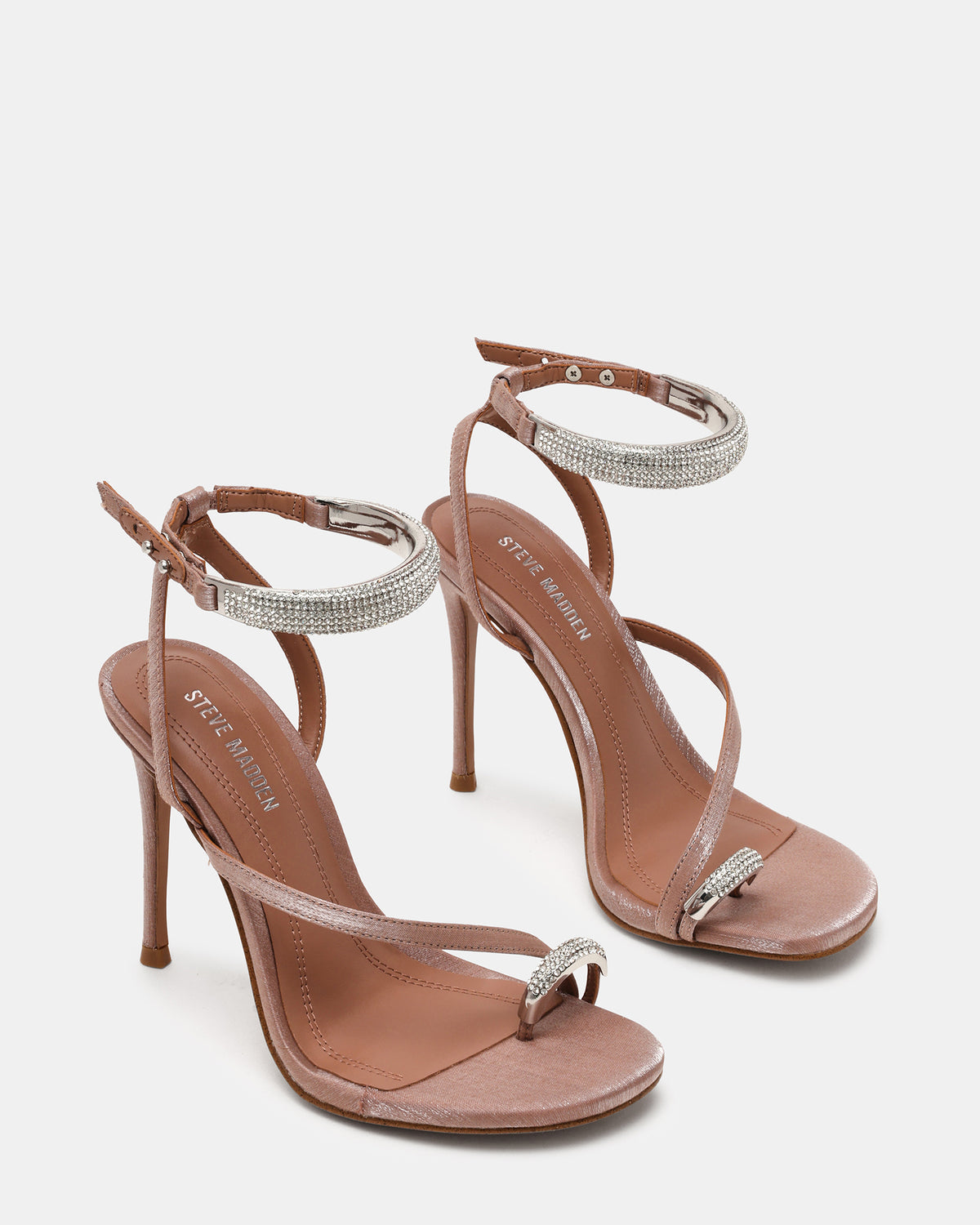 TIA Rhinestones Mocha Satin Open-Toe Stiletto Women's Heel Steve Madden MOCHA SATIN