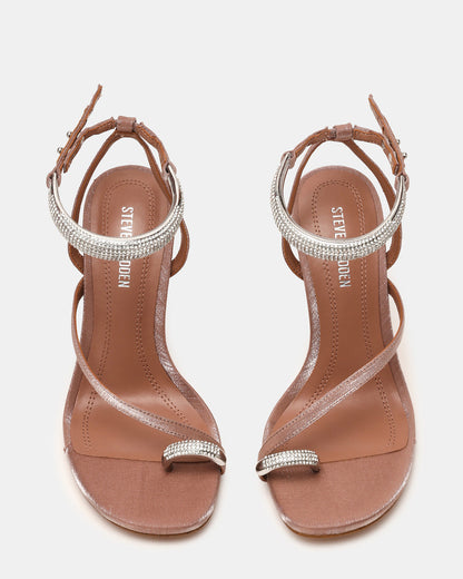 TIA Rhinestones Mocha Satin Open-Toe Stiletto Women's Heel Steve Madden MOCHA SATIN