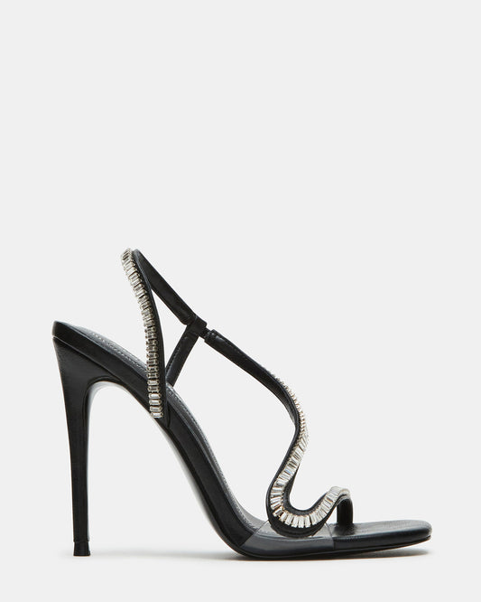 NESSA Black Square Toe Rhinestone Stiletto Heel | Women's Heels