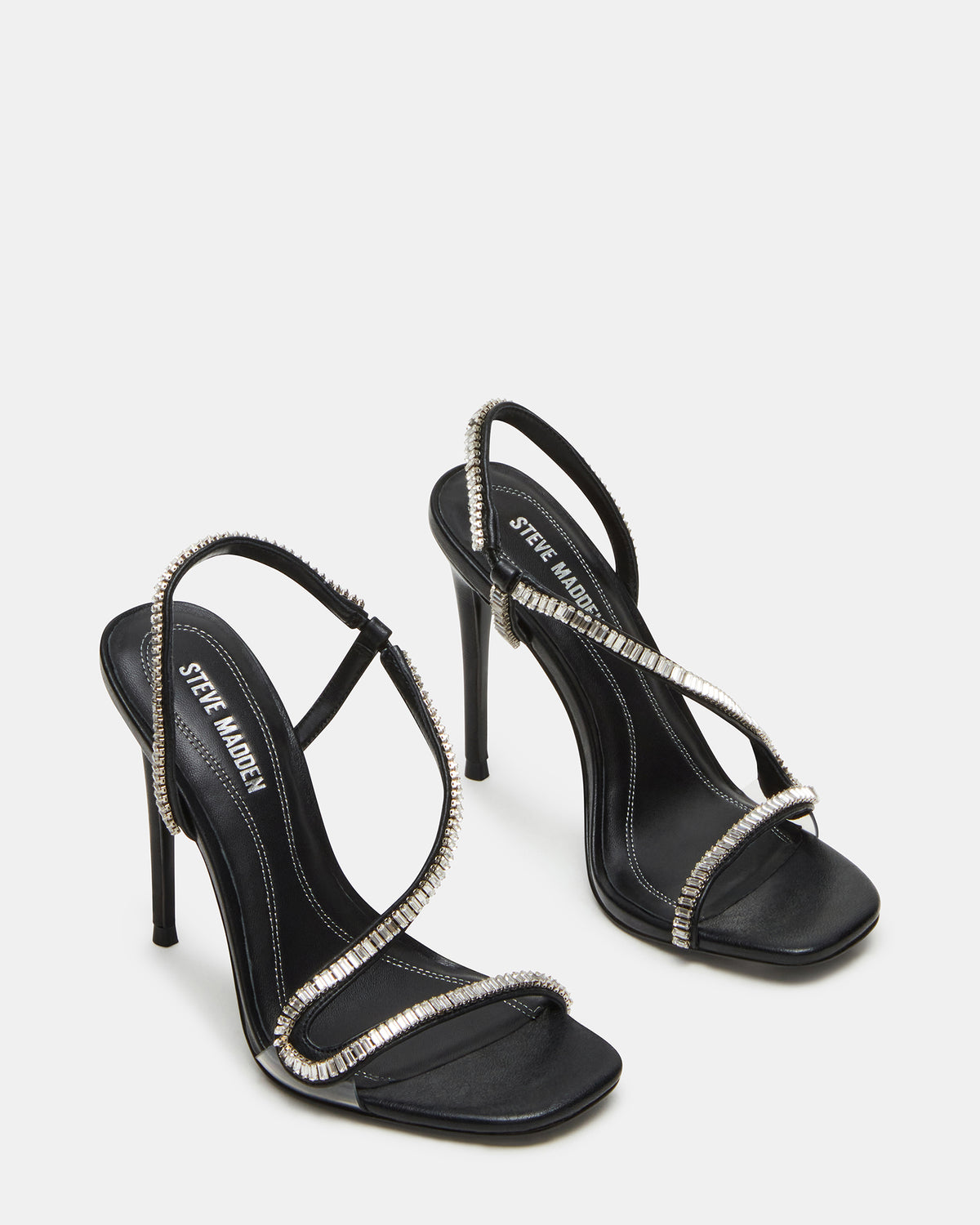 NESSA Black Square Toe Rhinestone Stiletto Heel | Women's Heels Steve Madden BLACK