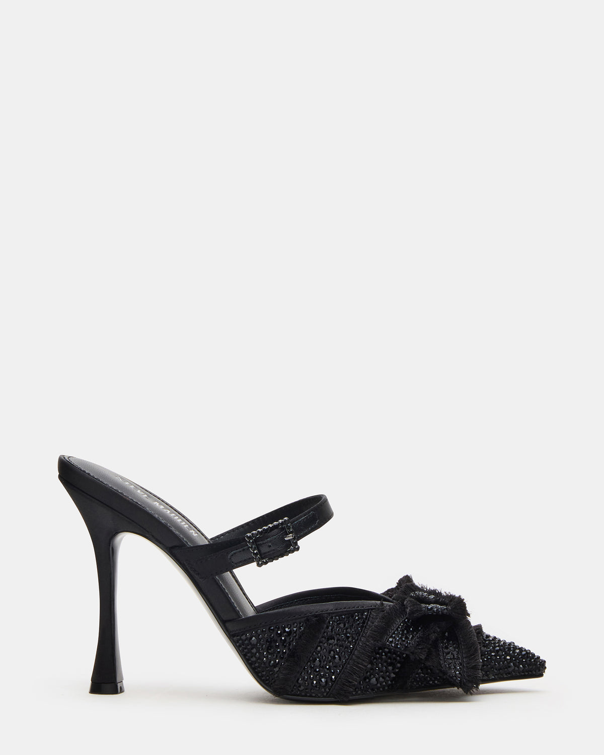 BAYLIN Black Satin Rhinestones Bow Pointed-Toe Stiletto Women's Heel Steve Madden BLACK SATIN