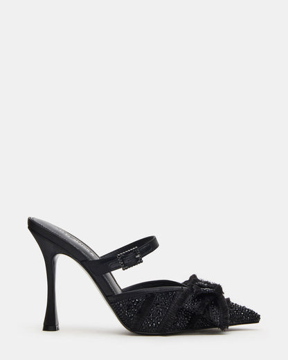 BAYLIN Black Satin Rhinestones Bow Pointed-Toe Stiletto Women's Heel Steve Madden BLACK SATIN