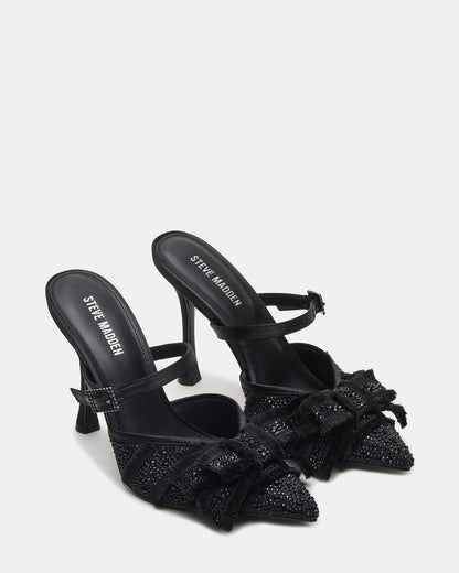 BAYLIN Black Satin Rhinestones Bow Pointed-Toe Stiletto Women's Heel Steve Madden BLACK SATIN