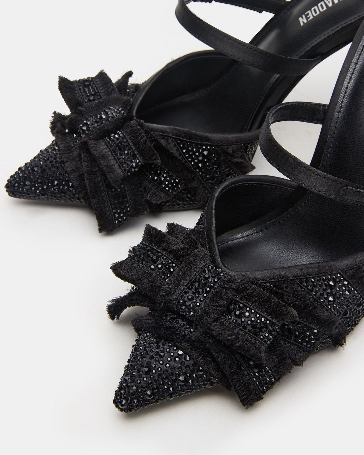 BAYLIN Black Satin Rhinestones Bow Pointed-Toe Stiletto Women's Heel Steve Madden BLACK SATIN