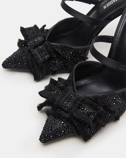BAYLIN Black Satin Rhinestones Bow Pointed-Toe Stiletto Women's Heel Steve Madden BLACK SATIN