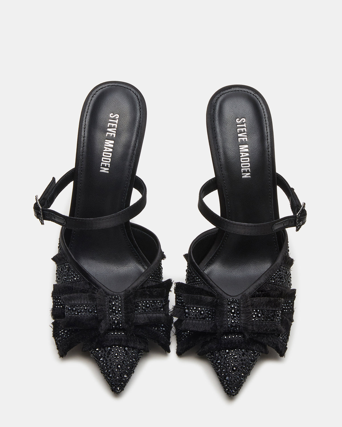 BAYLIN Black Satin Rhinestones Bow Pointed-Toe Stiletto Women's Heel Steve Madden BLACK SATIN