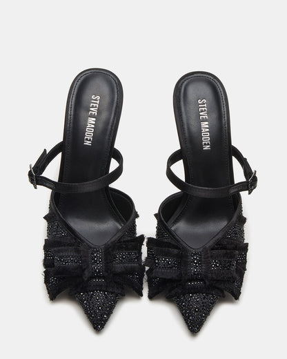 BAYLIN Black Satin Rhinestones Bow Pointed-Toe Stiletto Women's Heel Steve Madden BLACK SATIN