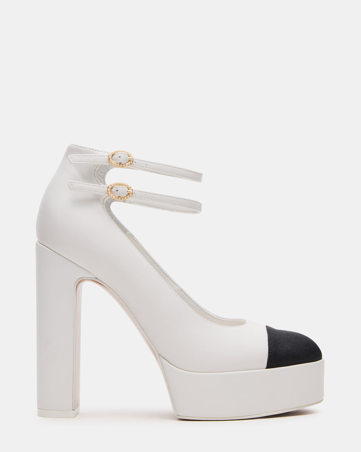 PEYTON White Leather Block Heel Platform Women's Heel Steve Madden WHITE LEATHER