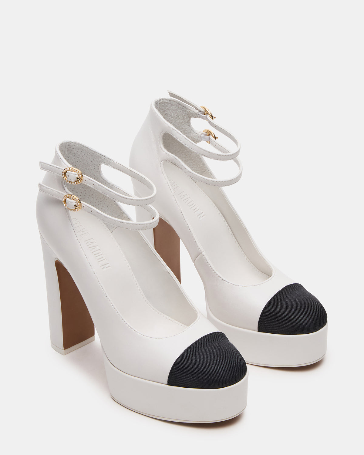 PEYTON White Leather Block Heel Platform Women's Heel Steve Madden WHITE LEATHER