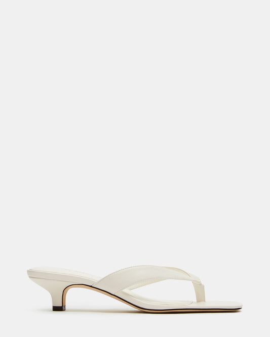TRACIE White Leather Thong Strap Women's Kitten Heel Steve Madden WHITE LEATHER