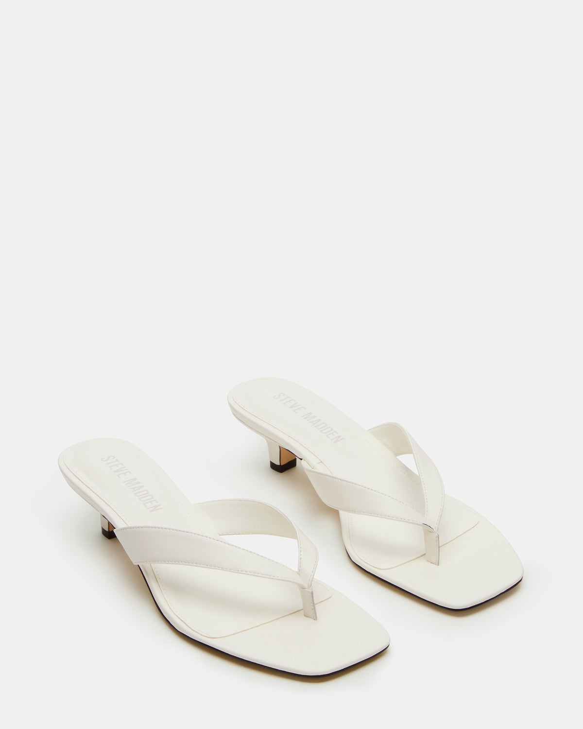 TRACIE White Leather Thong Strap Women's Kitten Heel Steve Madden WHITE LEATHER
