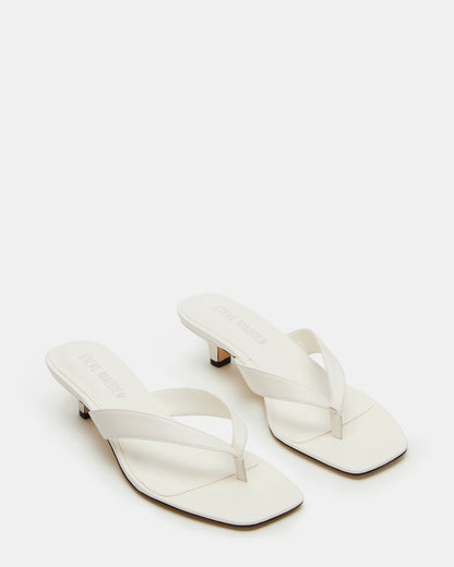 TRACIE White Leather Thong Strap Women's Kitten Heel Steve Madden WHITE LEATHER