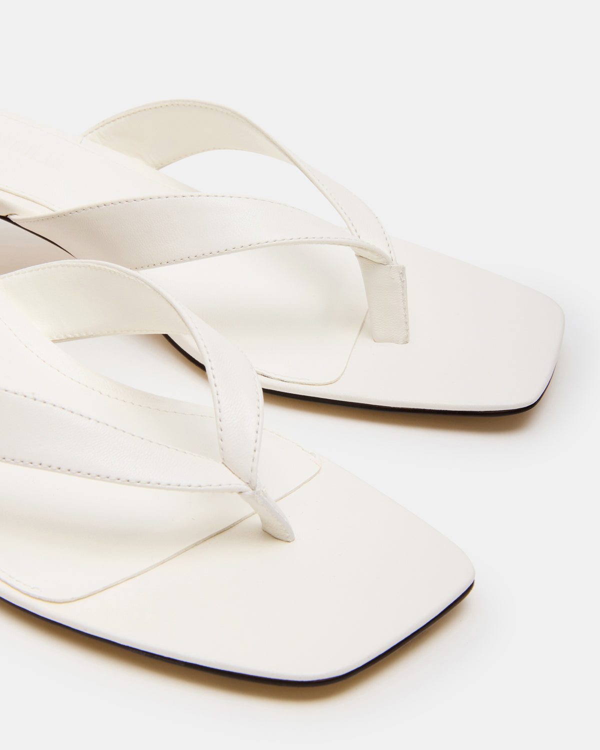 TRACIE White Leather Thong Strap Women's Kitten Heel Steve Madden WHITE LEATHER