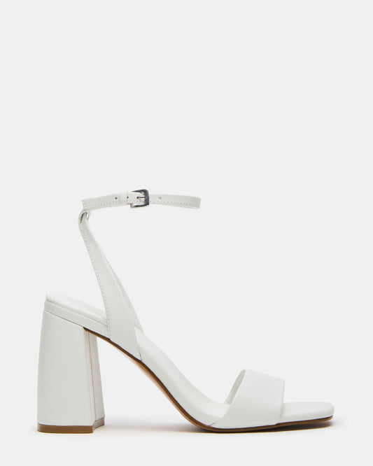 MESSA White Leather Women's Square-Toe Block Heel