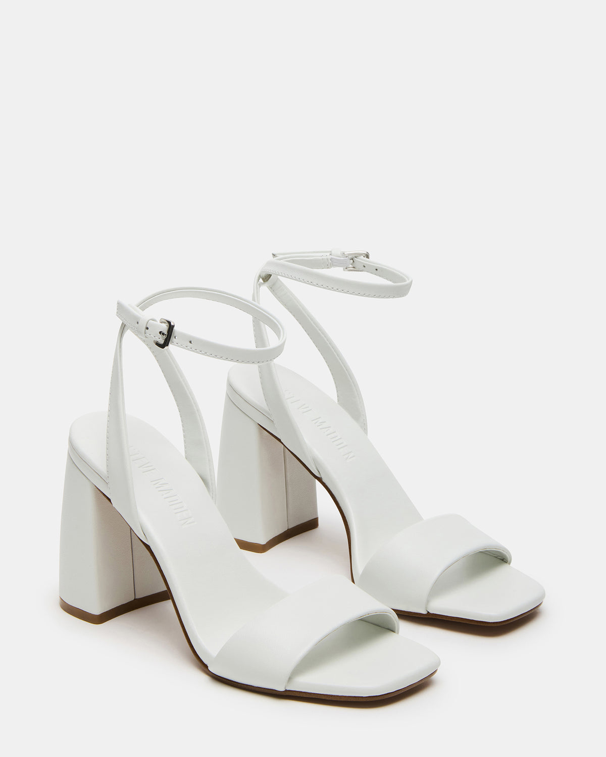 MESSA White Leather Women's Square-Toe Block Heel Steve Madden WHITE LEATHER