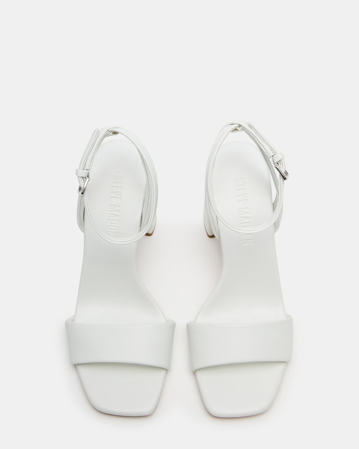 MESSA White Leather Women's Square-Toe Block Heel Steve Madden WHITE LEATHER