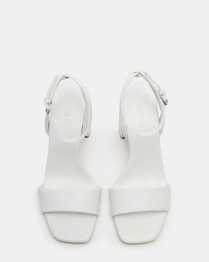 MESSA White Leather Women's Square-Toe Block Heel Steve Madden WHITE LEATHER