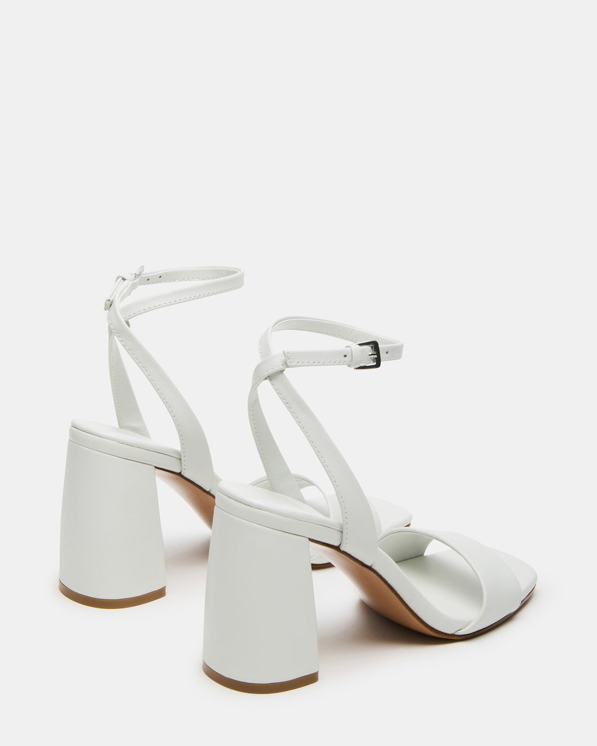 MESSA White Leather Women's Square-Toe Block Heel Steve Madden WHITE LEATHER