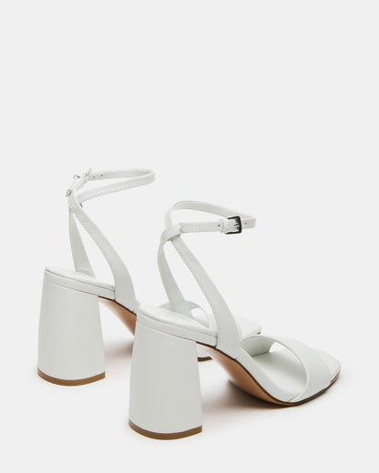 MESSA White Leather Women's Square-Toe Block Heel Steve Madden WHITE LEATHER