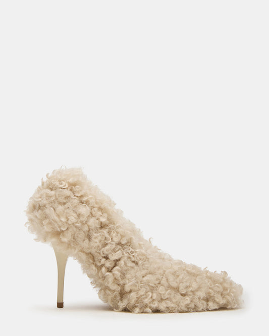 ACHILLES Off-White Pointed-Toe Faux Fur Stiletto Women's Heel Steve Madden OFF-WHITE