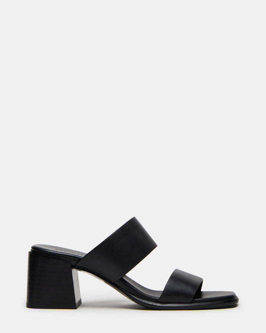 SYCAMORE Black Leather Square-Toe Mule Women's Heel