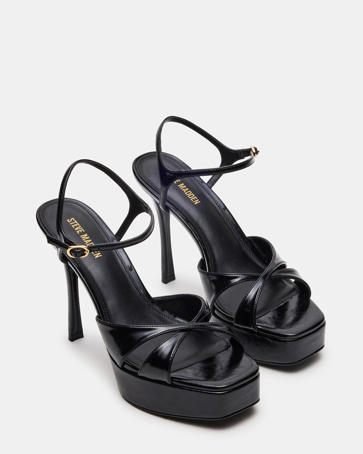 SCARLET Black Square-Toe Strappy Platform Women's Heel Steve Madden BLACK