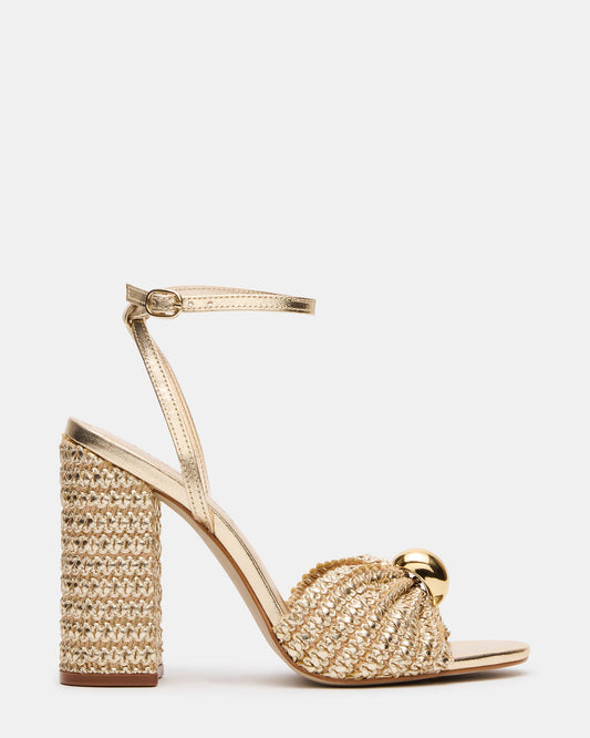 CHEYLA Gold Raffia Women's Block Heels