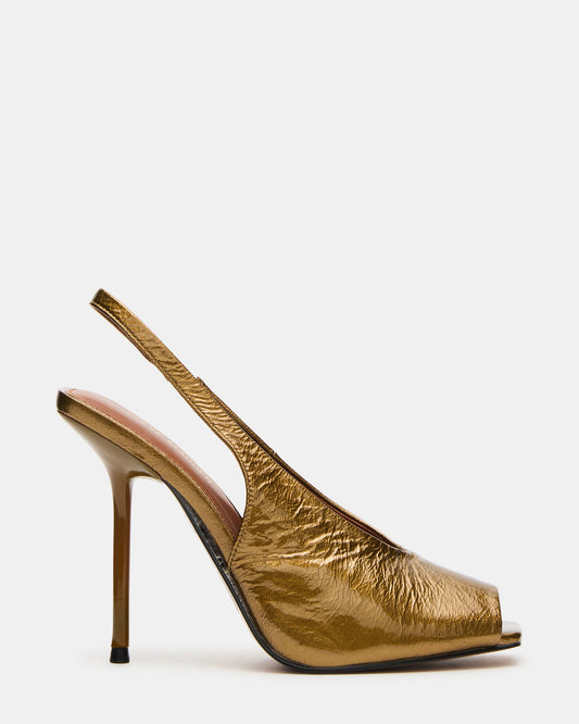 LUCIAN Olive Crinkle Patent Square-Toe Peep-Toe Slingback Women's Heel