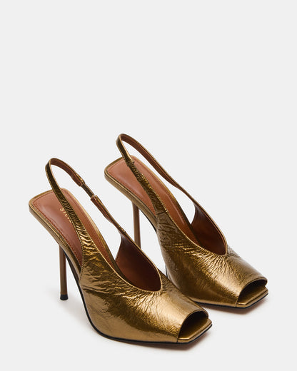 LUCIAN Olive Crinkle Patent Square-Toe Peep-Toe Slingback Women's Heel Steve Madden OLIVE CRINKLE PATENT