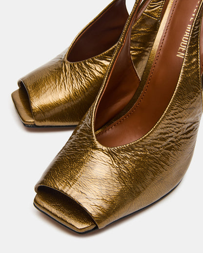LUCIAN Olive Crinkle Patent Square-Toe Peep-Toe Slingback Women's Heel Steve Madden OLIVE CRINKLE PATENT