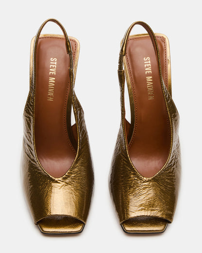 LUCIAN Olive Crinkle Patent Square-Toe Peep-Toe Slingback Women's Heel Steve Madden OLIVE CRINKLE PATENT