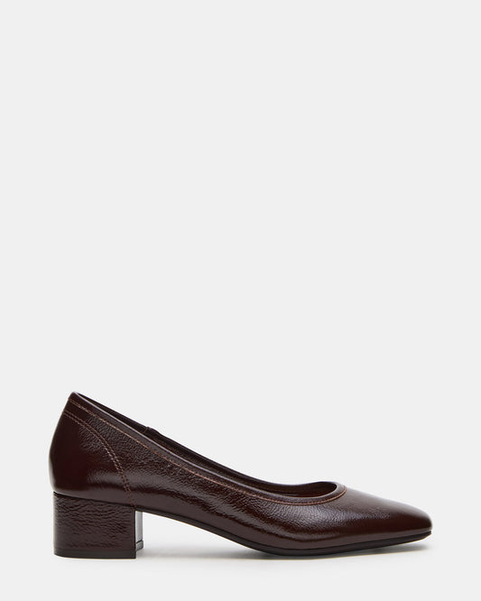 MOLLIE Espresso Patent Ballet Block Heels