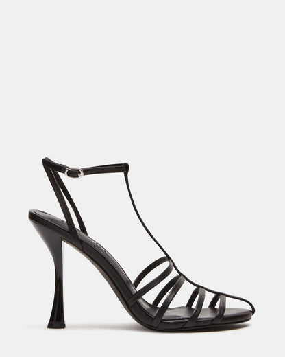 TILDAH Black Leather Strappy Rounded Toe Women's Heel Steve Madden BLACK LEATHER