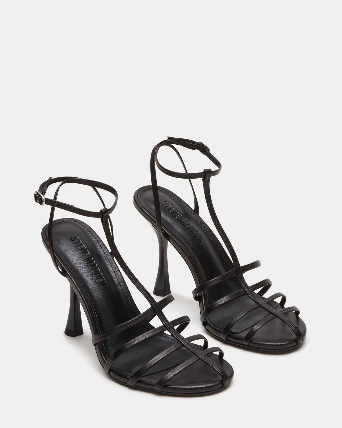 TILDAH Black Leather Strappy Rounded Toe Women's Heel Steve Madden BLACK LEATHER
