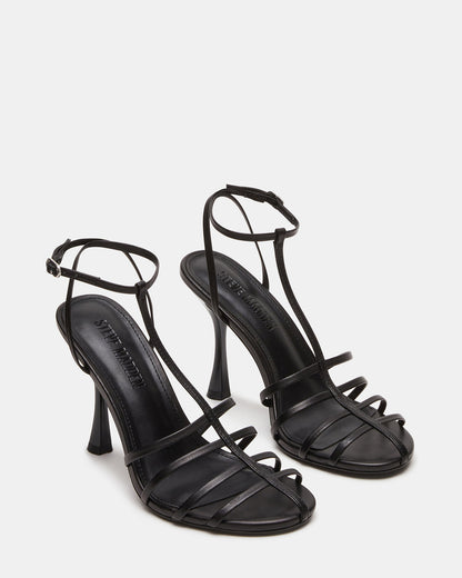 TILDAH Black Leather Strappy Rounded Toe Women's Heel Steve Madden BLACK LEATHER