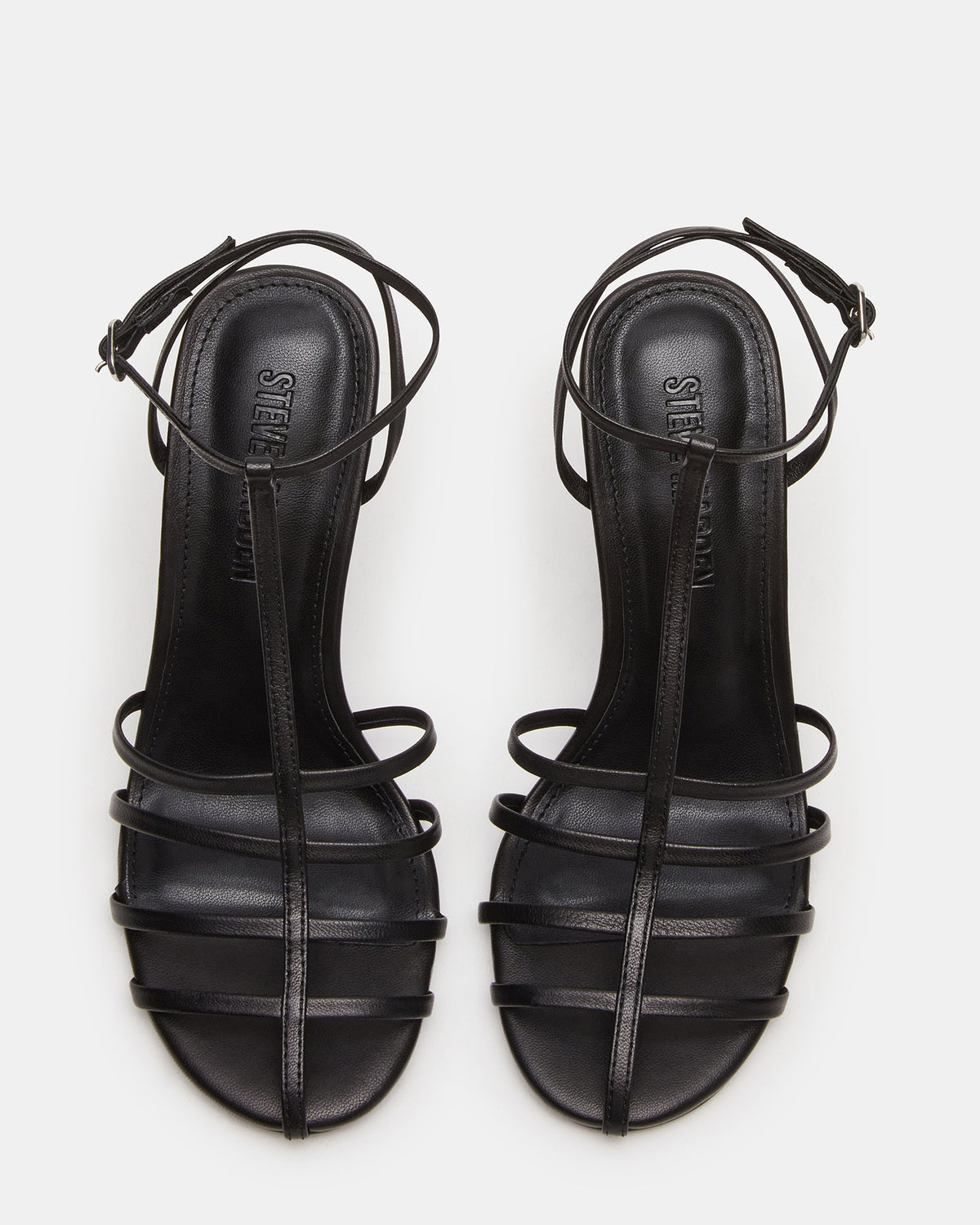 TILDAH Black Leather Strappy Rounded Toe Women's Heel Steve Madden BLACK LEATHER