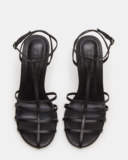 TILDAH Black Leather Strappy Rounded Toe Women's Heel Steve Madden BLACK LEATHER