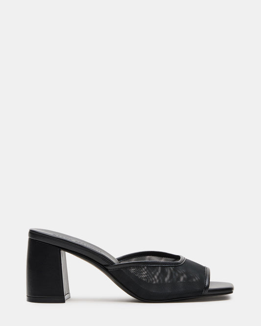 MADAME Black Square-Toe Mesh Mule Women's Heel