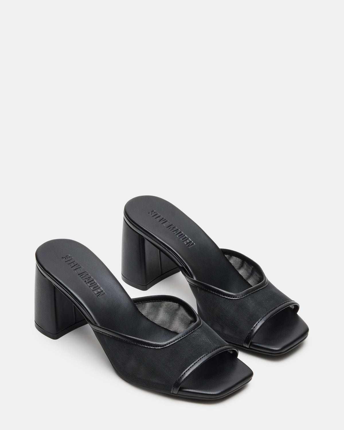 MADAME Black Square-Toe Mesh Mule Women's Heel Steve Madden BLACK