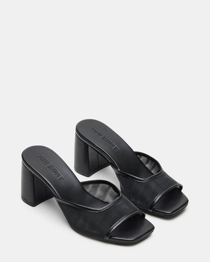 MADAME Black Square-Toe Mesh Mule Women's Heel Steve Madden BLACK
